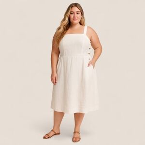 Gap Linen Pinafore Midi Dress Minimalist‎ Wooden Button Convertible Straps 18T